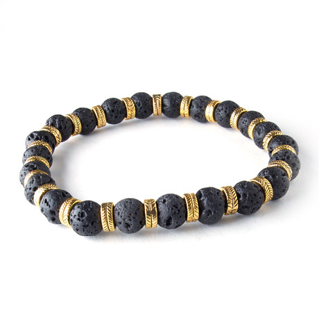 Lava Bead Bracelet // Gold + Black
