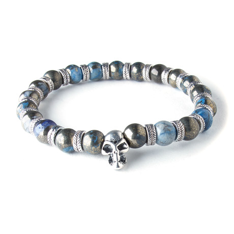 Beaded Skull Bracelet // Silver + Blue Pyrite