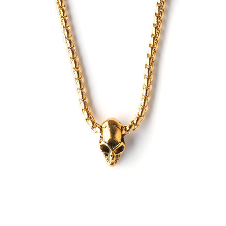 Metal Skull Necklace // Gold