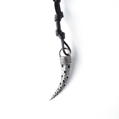 Leather Peacock Horn Necklace // Black