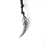 Leather Peacock Horn Necklace // Black
