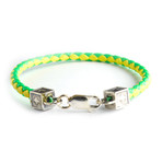 Equestrian Leather Bracelet // Green + Yellow + Silver