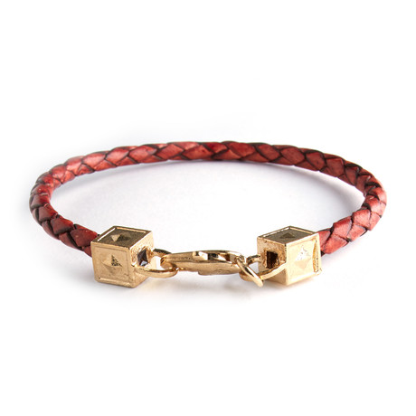 Equestrian Leather Bracelet // Dark Red + Gold