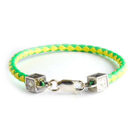 Equestrian Leather Bracelet // Green + Yellow + Silver