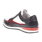 Leather + Velour Leather Sneaker // Dark Blue, White + Red (Euro: 40)