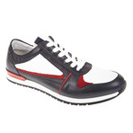 Leather + Velour Leather Sneaker // Dark Blue, White + Red (Euro: 40)