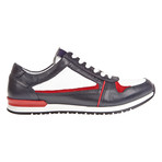 Leather + Velour Leather Sneaker // Dark Blue, White + Red (Euro: 40)