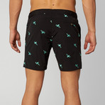 Catalonia 6" Embroidered Swim Short // Black Flamingo (36)