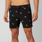 Catalonia 6" Embroidered Swim Short // Black Flamingo (36)