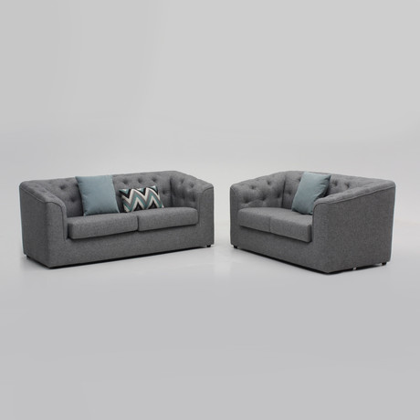 Charcoal Button Back Sofa // Two-Piece