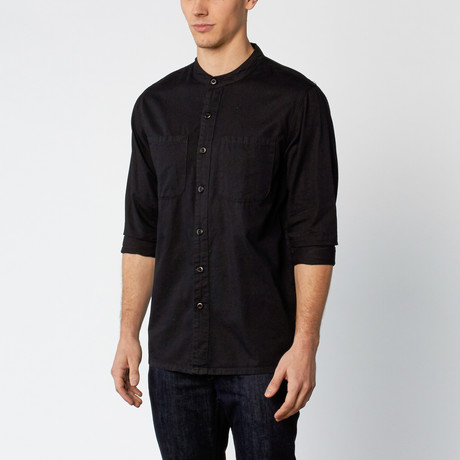 High-Low Fishtail Button Down // Black Denim (S)