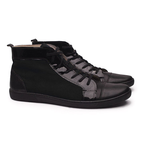 Suede + Lizard Embossed Leather High-Top // Black (Euro: 40)