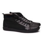 Suede + Lizard Embossed Leather High-Top // Black (Euro: 42)