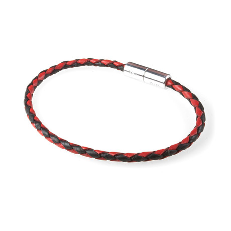 Braided Leather Bracelet // Aluminum Clasp // Black + Red // 3MM (Small)