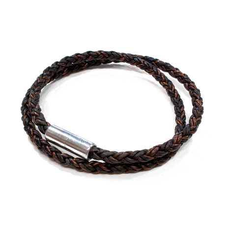Frontier Braided Round Leather Rapper Bracelet // Aluminum Clasp // Natural Antique Brown // 5MM (Small)