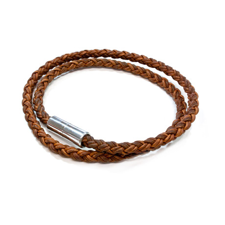 Frontier Braided Round Leather Rapper Bracelet // Aluminum Clasp // Red + Brown // 5MM (Small)