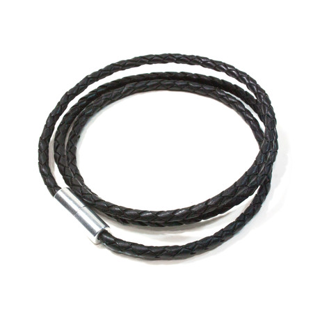 Triple Wrap Round Leather Rapper Bracelet // Aluminum Clasp // Black Denim // 3MM (Small)