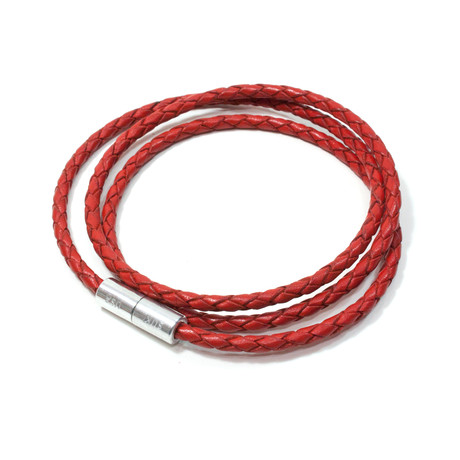 Triple Wrap Round Leather Rapper Bracelet // Aluminum Clasp // Red Denim // 3MM (Small)