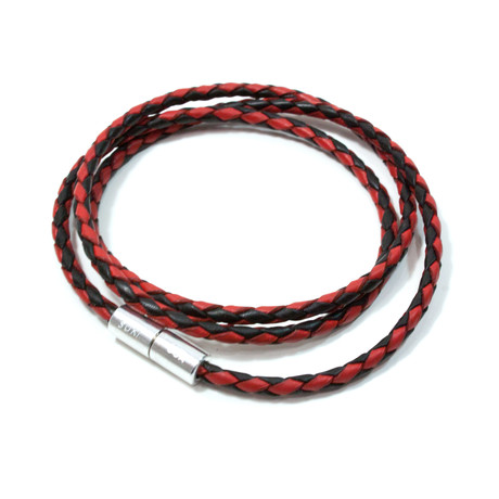 Triple Wrap Round Leather Rapper Bracelet // Aluminum Clasp // Black + Red Denim // 3MM (Small)