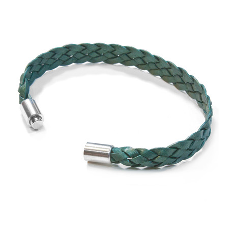 Sonoma Flat Braided Leather Bracelet // Aluminum Clasp // Metallic Ocean Green // 10MM (Small)