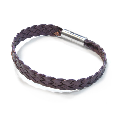 Sonoma Flat Braided Leather Bracelet // Aluminum Clasp // Metallic Berry // 10MM (Small)