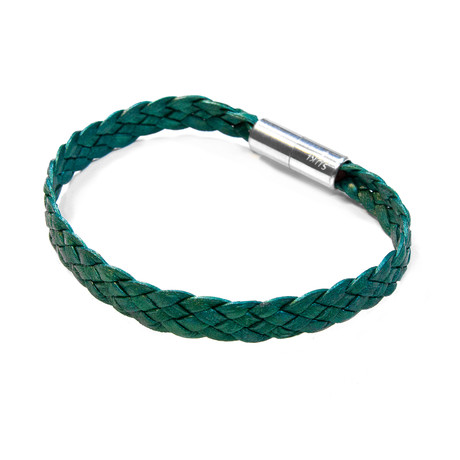 Sonoma Flat Braided Leather Bracelet // Aluminum Clasp // Metallic Teal // 10MM (Small)