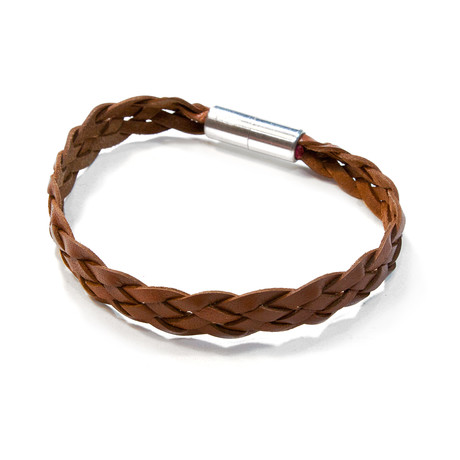 Sonoma Flat Braided Leather Bracelet // Aluminum Clasp // Saddle // 10MM (Small)