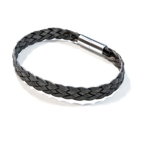 Sonoma Flat Braided Leather Bracelet // Aluminum Clasp // Metallic Silver // 10MM (Small)
