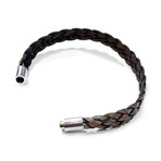 Sonoma Flat Braided Leather Bracelet // Aluminum Clasp // Natural Grey // 10MM (Small)