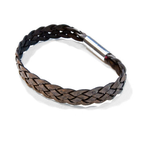 Sonoma Flat Braided Leather Bracelet // Aluminum Clasp // Natural Grey // 10MM (Small)