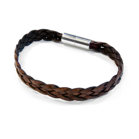Sonoma Flat Braided Leather Bracelet // Aluminum Clasp // Red + Brown // 10MM (Small)