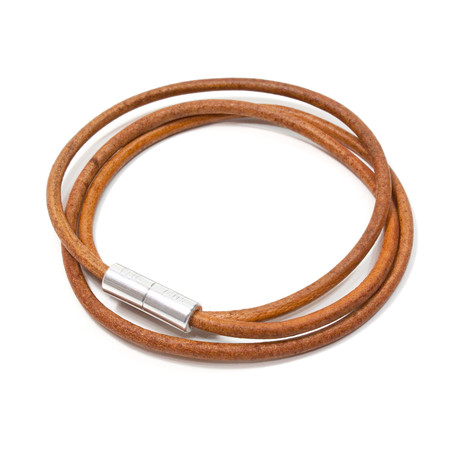 Triple Wrap Round Leather Rapper Bracelet // Aluminum Clasp // Light Brown // 3MM (Small)