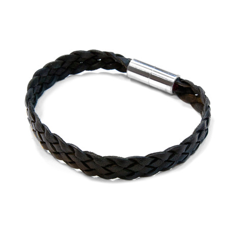 Sonoma Flat Braided Leather Bracelet // Aluminum Clasp // Black // 10MM (Small)