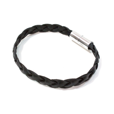 Big Sur Flat Braided Leather Bracelet // Aluminum Clasp // Black // 10MM (Small)