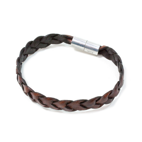 Big Sur Flat Braided Leather Bracelet // Aluminum Clasp // Red + Brown // 10MM (Small)