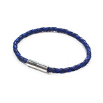 Leather Bracelet // Aluminum Clasp // Blue // 4MM (Small)