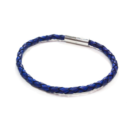 Leather Bracelet // Aluminum Clasp // Blue // 4MM (Small)