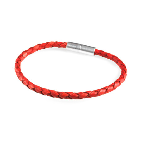 Leather Bracelet // Aluminum Clasp // Red // 4MM (Small)