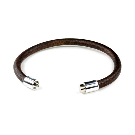 Round Leather Bracelet // Aluminum Clasp // Natural Antique Brown // 6MM (Small)