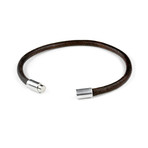 Round Leather Bracelet // Aluminum Clasp // Natural Antique Brown // 4MM (Small)