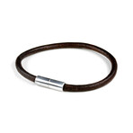 Round Leather Bracelet // Aluminum Clasp // Natural Antique Brown // 4MM (Small)