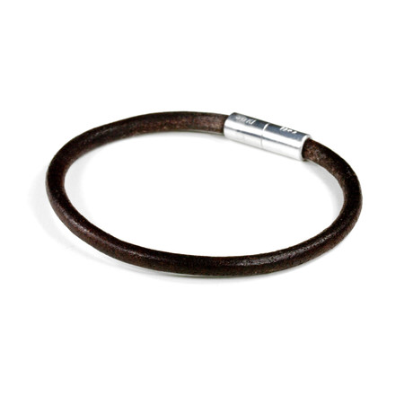 Round Leather Bracelet // Aluminum Clasp // Natural Antique Brown // 4MM (Small)