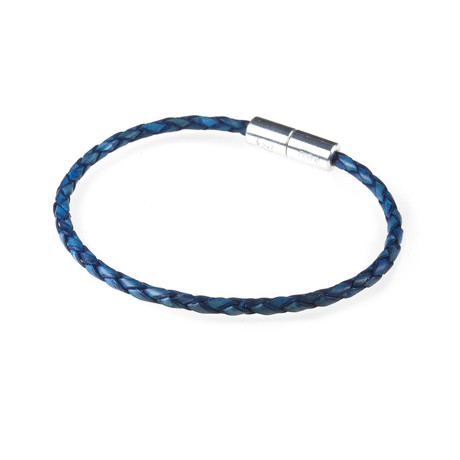 Leather Bracelet // Aluminum Clasp // Blue Denim // 3MM (Small)
