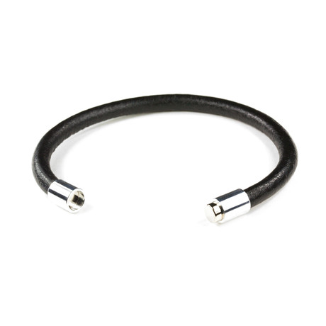 Round Leather Bracelet // Aluminum Clasp // Black // 6MM (Small)