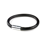 Round Leather Bracelet // Aluminum Clasp // Black // 6MM (Small)