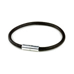 Round Leather Bracelet // Aluminum Clasp // Black // 4MM (Small)