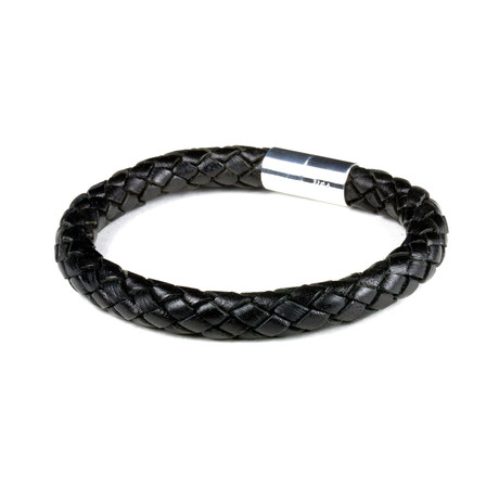 Leather Bracelet // Aluminum Clasp // Black // 8MM (Small)