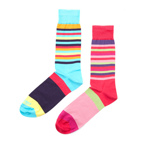 Dress Socks // Turquoise + Red Stripe // Pack of 2