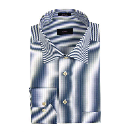Alâra // Egyptian Cotton Classic Fit Button-Up // Navy Textured Stripe (16 (34-35))