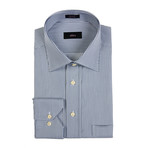 Alâra // Egyptian Cotton Classic Fit Button-Up // Navy Textured Stripe (16 (34-35))